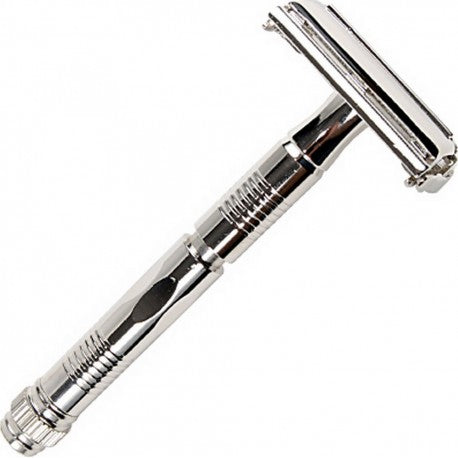Rasoir de Sureté ouverture Papillon manche chromé lisse extra long 10cm, 82gr