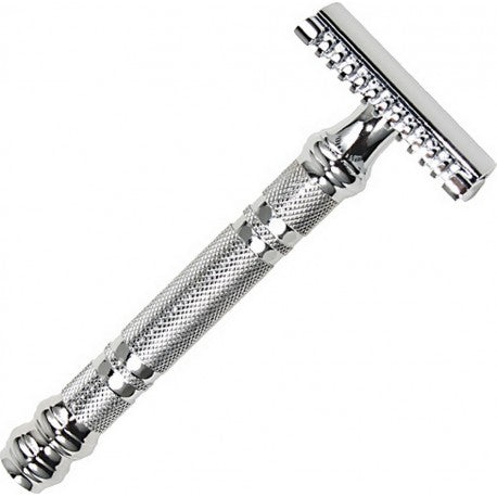 Rasoir de Sureté dentelé à peigne ouvert, ouv. totale, piqueté, long 9.5cm, 57gr