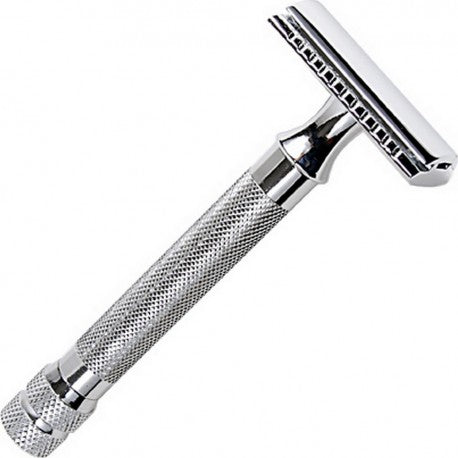 Rasoir de Sureté dentelé ouverture Totale, manche piqueté extra long 9.8cm 80gr