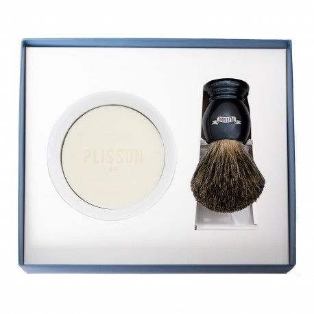 Coffret de Rasage 3P, blaireau & support, bol & savon Access gris nacré PLISSON