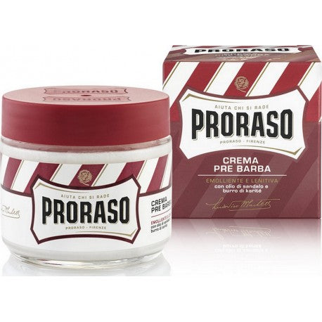 Crème Avant Rasage PRE SHAVE Rouge Huile Santal&Beurre de Karité 100 ml PRORASO