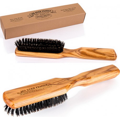 Brosse Barbe à manche 6 rangs 20.5cm Poirier, pur poil sanglier MR BEAR FAMILY