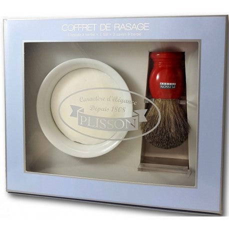 Coffret Rasage 3P, blaireau & support, bol & savon Access rouge Ferrari PLISSON
