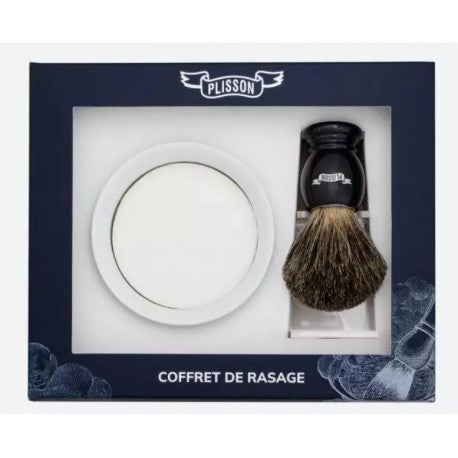 Coffret de Rasage 3P, blaireau & support, bol & savon noir PLISSON