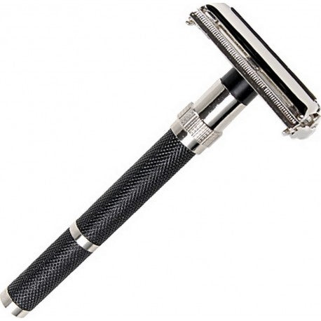 Rasoir de Sureté ouverture Papillon, manche noir extra long 10cm, 65gr