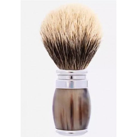 Blaireau pur poil blanc de haute montagne manche corne finition chrome JORIS