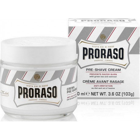 Crème Avant Rasage PRE SHAVE Blanche ,Thé Vert & Avoine 100 ml PRORASO