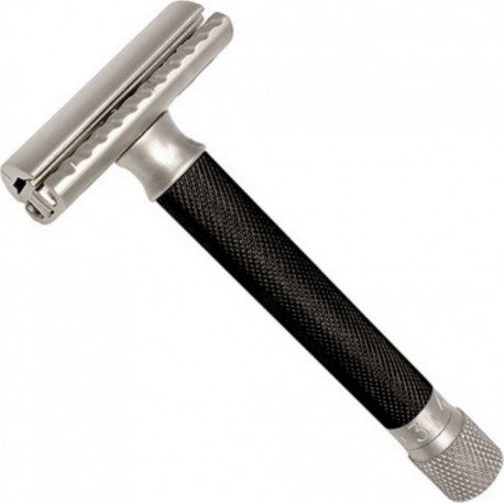 Rasoir de Sureté Réglable, ouverture totale manche noir extra long 10cm, 112gr
