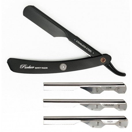 Shavette de barbier réglable en acier inox noir - 3 inserts - PARKER