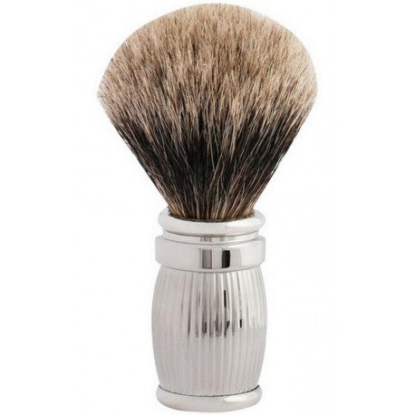 Blaireau pur poil gris T12, manche fût Godron laiton finition Palladium JORIS